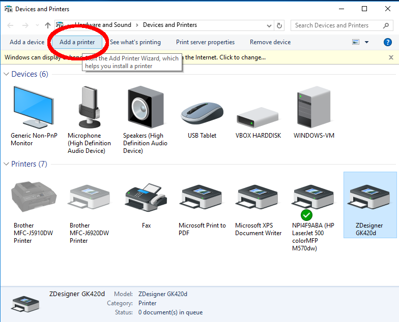 Control Panel - Add a printer - Windows 10